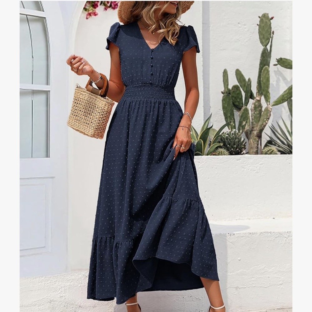 Amazon Navy Blue Ruffle Tiered Maxi Dress